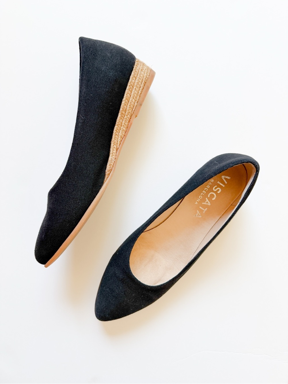 Viscata Barcelona Black Pointed Espadrille Flats size Euro 40